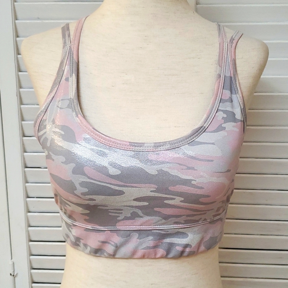 Prism Sport Size S Pimk and Grey Camo Sports Bra.